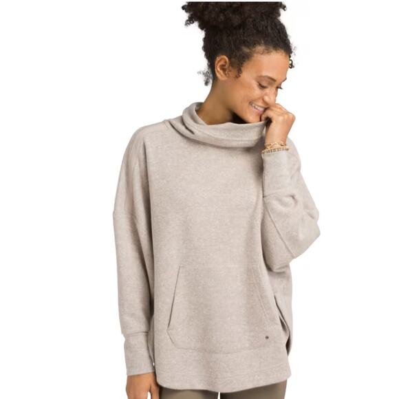 prAna Cozy Up Poncho Sweatshirt Funnel Neck Oversized Sz Sml UPF Hemp Oatmeal - Picture 1 of 16